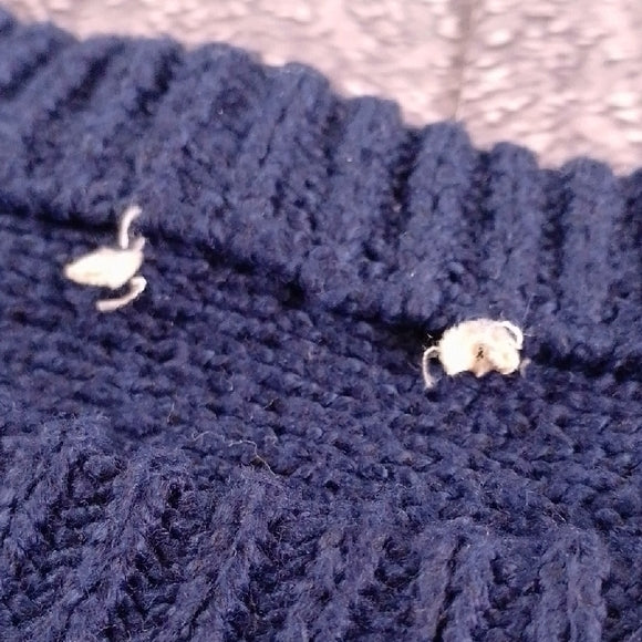 VINTAGE BIG PUFFY ARMS Navy Blue Sweater with White Accents