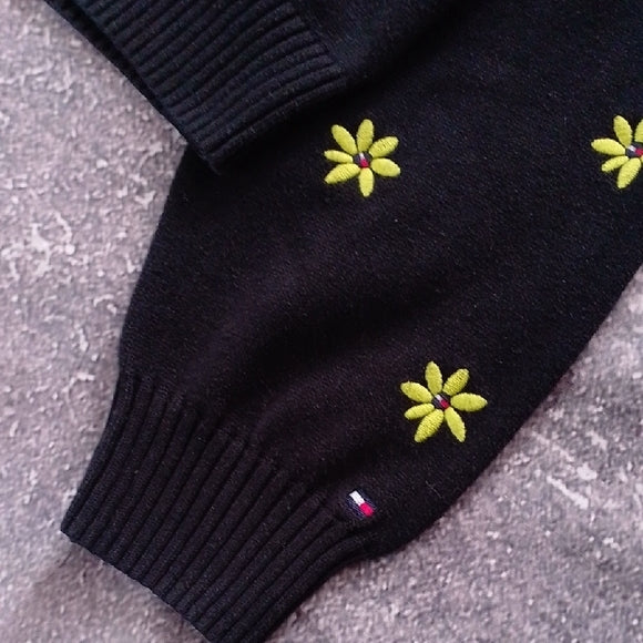 Tommy Hilfiger Black Sweater with Yellow Floral Design