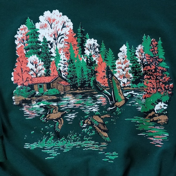 Vintage 90s Nature Wildlife Flying Duck & Forest Crewneck Sweater