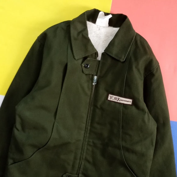 Vintage 80s York University Toronto Canvas Style Work Jacket Sherpa Lined