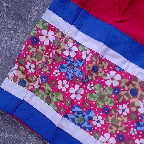 Vintage Handmade Vibrant Red Strapless Dress with Floral Accent