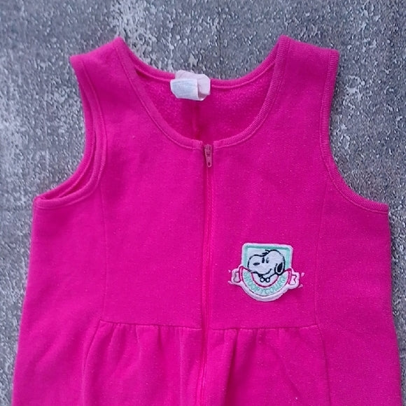 Vintage 90s Peanuts Snoopy College Pink Sleeveless Baby Jumpsuit