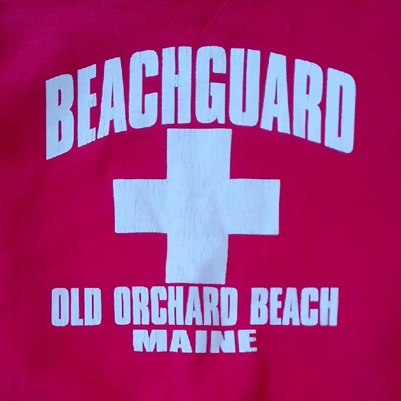 Vintage 90s RUSSELL Beachguard Old Orchard Beach, Maine, Red Sweater
