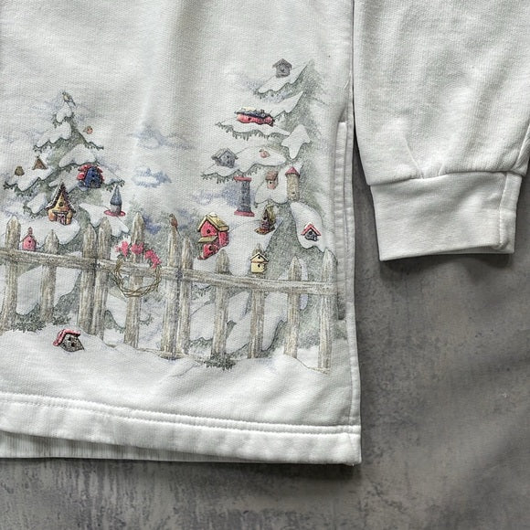 Vintage Northern Reflections Snowfall On Trees With Birdhouses Sweater Button-Up
