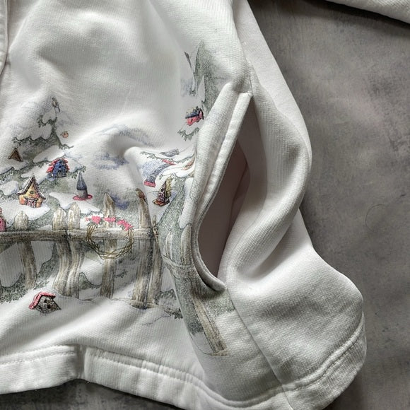Vintage Northern Reflections Snowfall On Trees With Birdhouses Sweater Button-Up