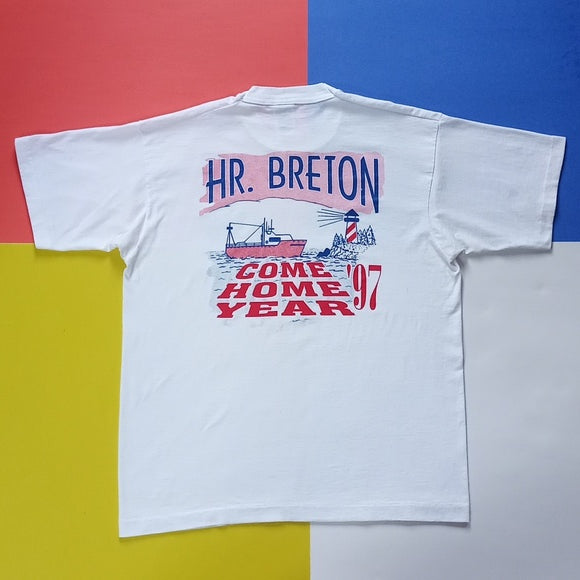 Vintage 1997 HR. Breton Come Home Year Shop & Light House Single Stitch T-Shirt