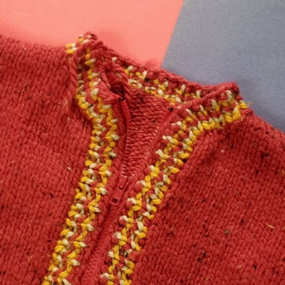 Vintage Handmade Red Zip Up Sweater Jacket