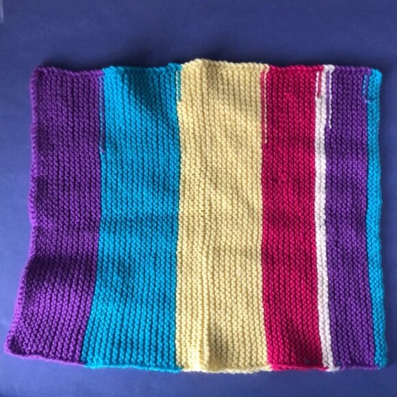 NWOT Vintage Hand-Knitted Made-in-Canada Colourful Baby Welcoming Mini Blanket