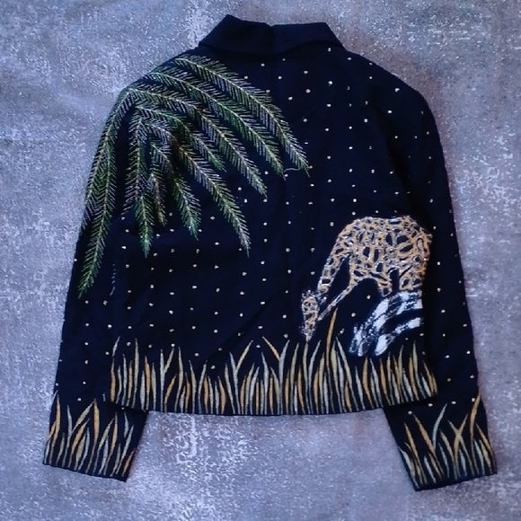 Vintage Black Jacket with Giraffe Family In Stars Design
