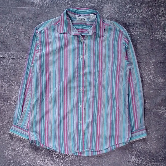 VINTAGE 90s TABI INTERNATIONAL Striped Shirt in Blue, Pink, and Green