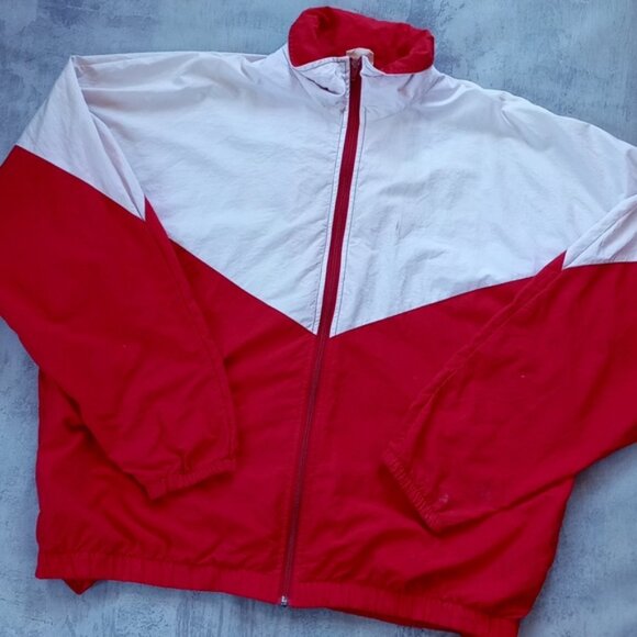 Vintage 90s Energi Canada Essential Red/White Windbreaker Jacket