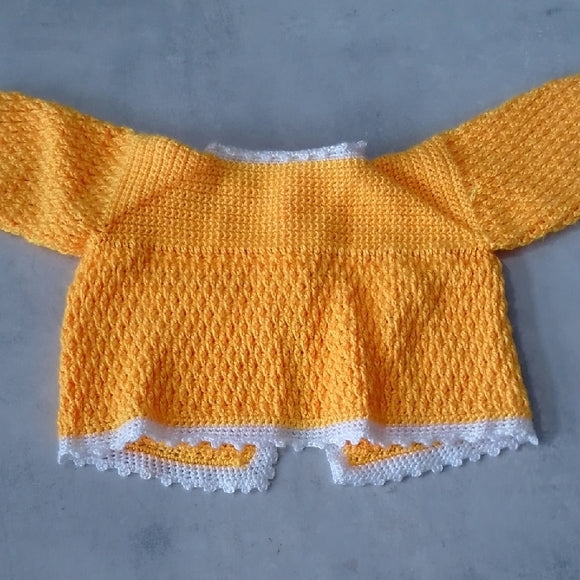 Vintage Handmade Yellow and White Crochet Cardigan
