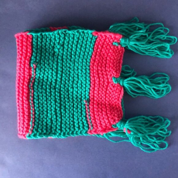 NWOT Vintage Hand-Knitted Made-in-Canada Colourful Teal & Pink Warm Scarf