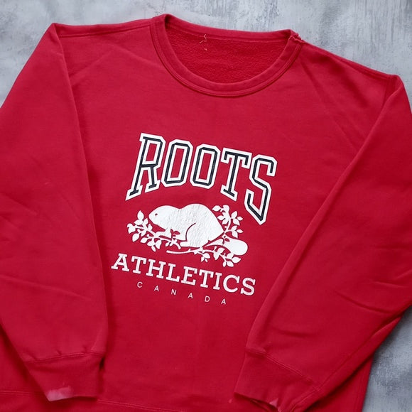 Vintage 90s Roots Athletics Beaver Red Crewneck Sweater