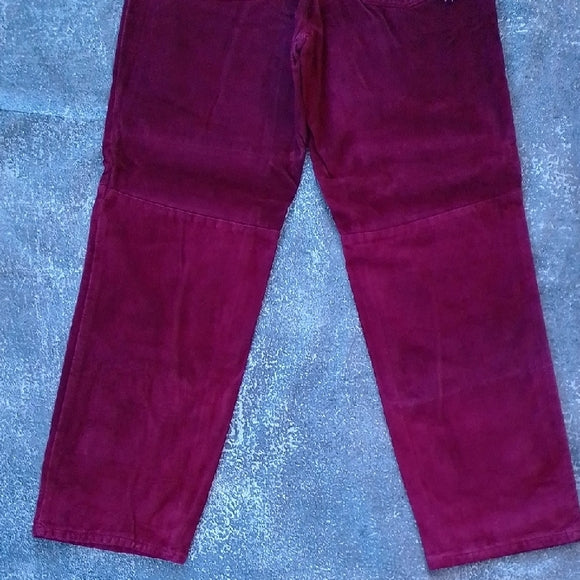 Vintage 90s SKOTTS SUEDE Vibrant Red LEATHER Pants WASHABLE