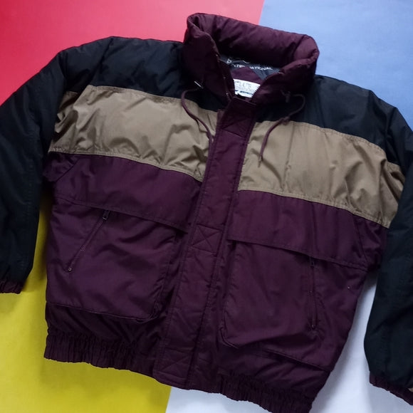 Vintage Tri-Colour Goose Down Essential Winter Puffer Jacket with Hood