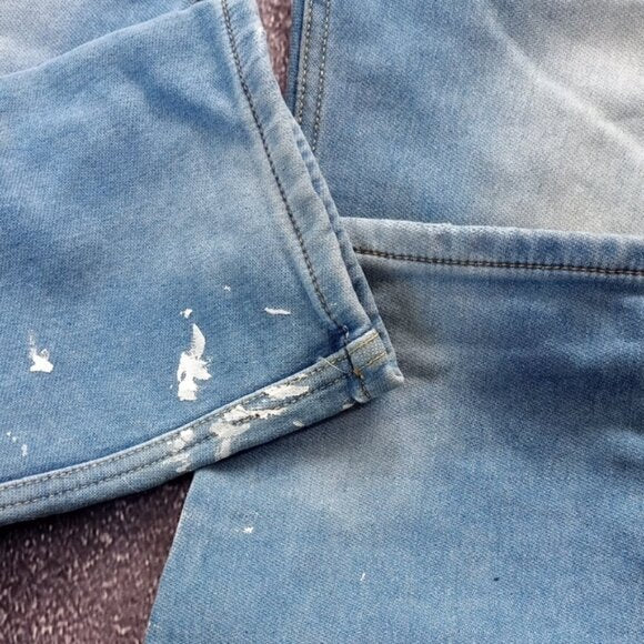 ZARA Paint Distressed Denim Overalls Knit Women Denim Stretch