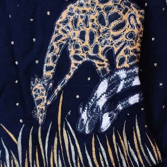 Vintage Black Jacket with Giraffe Family In Stars Design