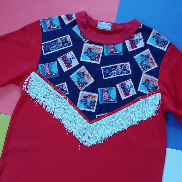 Vintage Western Cowboy Pattern With Fringe T-Shirt