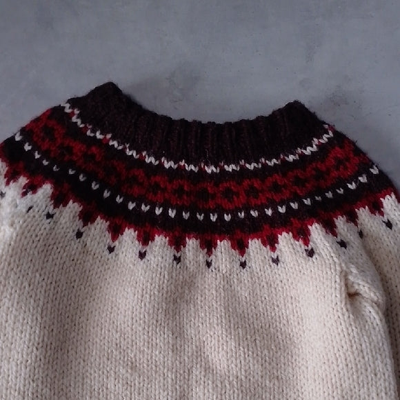 VINTAGE Cozy Cream and Red Knit Sweater