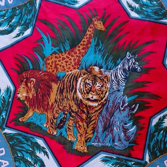HERMES PARIS Wild Animal African Print Silk Scarf
