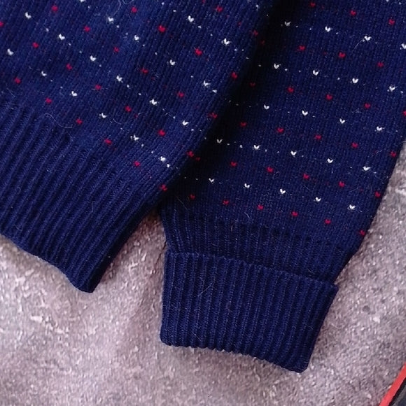 VINTAGE 90s ingo Dotted Navy Blue Wool V-Neck Sweater
