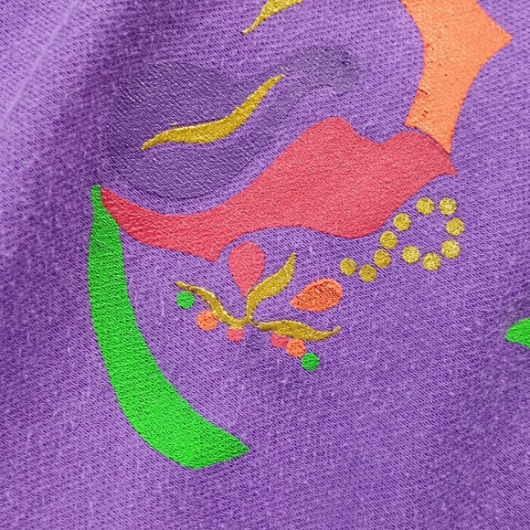 Vintage 90s Purple Floral Flower Funk Design Sloppy Joes Half Sweater Unisex