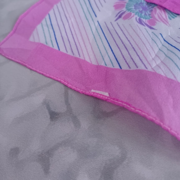 Vintage Floral Silk Scarf Purple White Square Scarf 26” Retro Neck Head Scarf