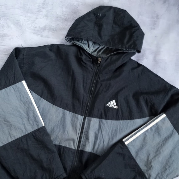Vintage 90s Adidas Black Stripes Black/Grey Essential Winter Jacket