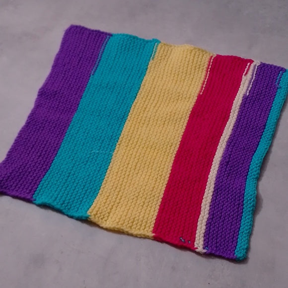 NWOT Vintage Hand-Knitted Made-in-Canada Colourful Baby Welcoming Mini Blanket
