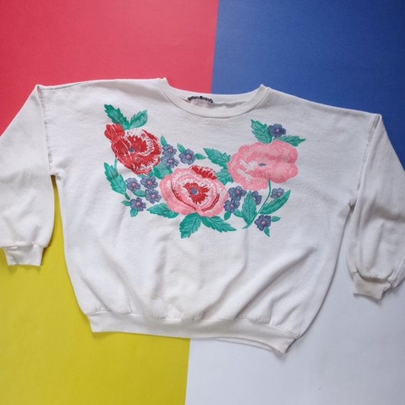 Vintage 90s Floral Graphic Print Crewneck Sweater