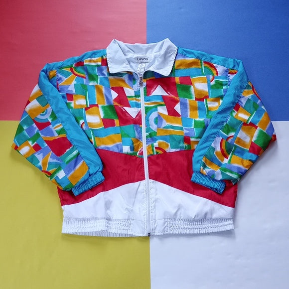 Vintage 90s Retro Funky Colour Pattern Windbreaker Jacket