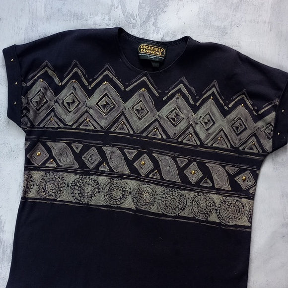 VINTAGE 90s Picadilly Fashions Triangular Pattern T-Shirt