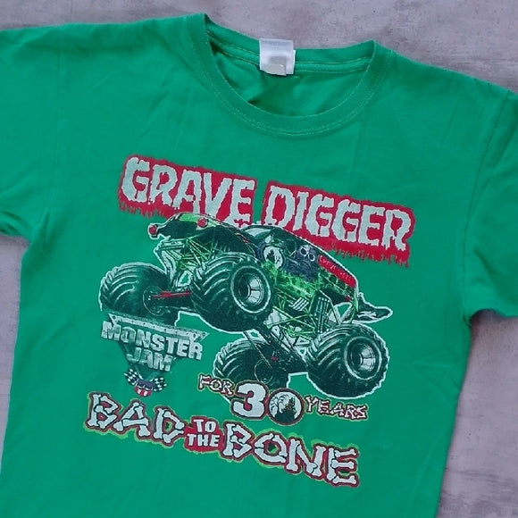 MONSTER JAM Monster TRUCK GRAVE DIGGER BAD 2 THE BONE T-SHIRT
