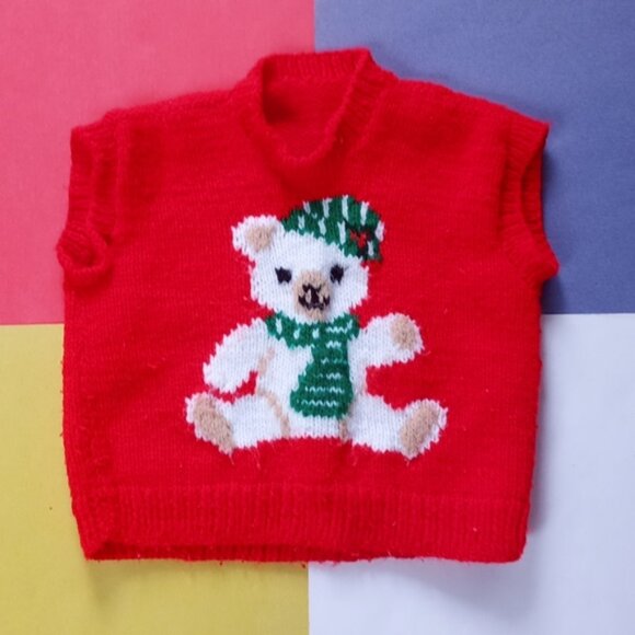 Vintage Handmade Christmas Teddybear Sweater Vest