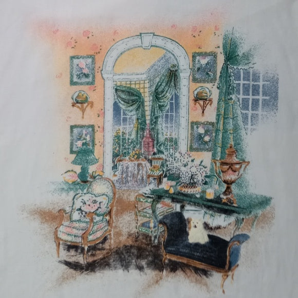 Vintage 1990s Fun Art Living Room With Dog Single Stitch T-Shirt unisex