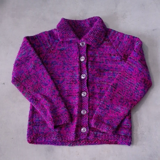 VINTAGE 90s HANDMADE Kids Purple Knit Button-Up Sweater