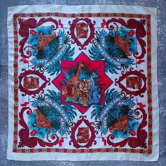 HERMES PARIS Wild Animal African Print Silk Scarf