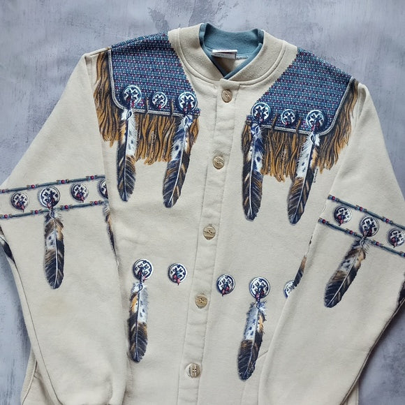 Vintage Native Indigenous Cardigan Feathers Art unlimited Sportswear Sweater