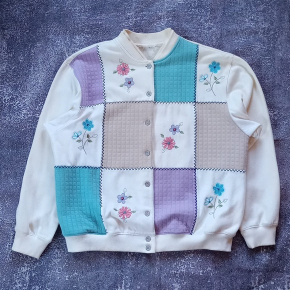 Vintage 90s Floral & Colour Clock Cardigan Sweater