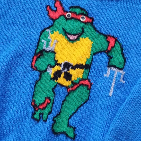 Vintage Teenage Mutant Ninja Turtle Googly Eyes Handmade Sweater Raphael