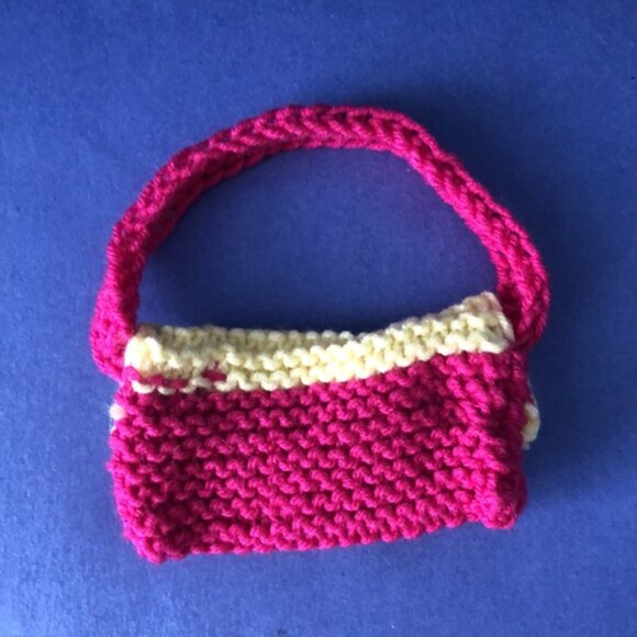 NWOT Vintage Hand-Knitted Made-in-Canada Colourful Pink Mini-Purse Bag