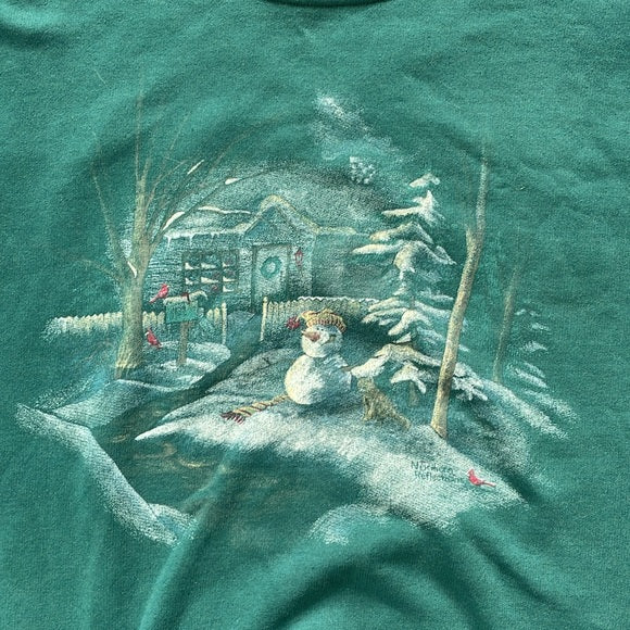 Vintage Print All Over Cabin With Snowman Ugly Sweater