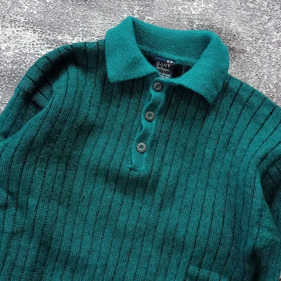 Vintage 90s Wool GANT Quarter Button-Up Green Sweater