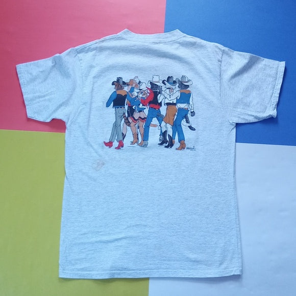 Vintage Cats In Cowboy Attire Western Front & Back Single Stitch T-Shirt
