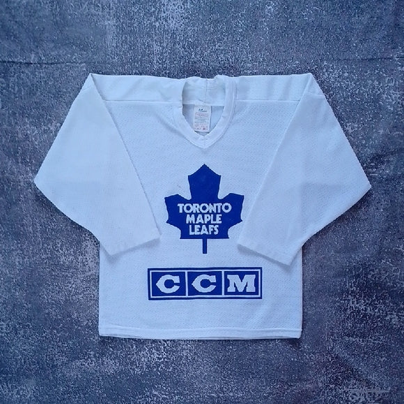 VINTAGE 90s Toronto Maple Leafs CCM Kids White and Blue Hockey Jersey