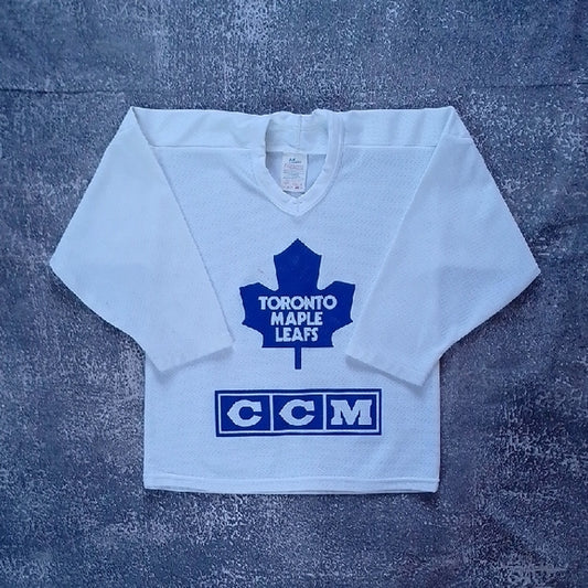 VINTAGE 90s Toronto Maple Leafs CCM Kids White and Blue Hockey Jersey