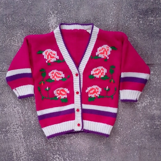 VINTAGE Pink Floral Knit Cardigan