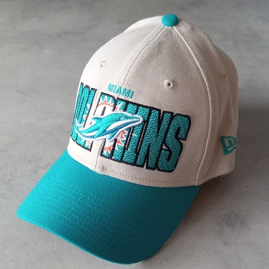 NWOT New Era Stone/Aqua Miami Dolphins 2022 NFL Draft 39THIRTY Flex Hat