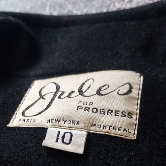 Vintage 60s/70s JULES For Progress Women's Black Coat WOOL